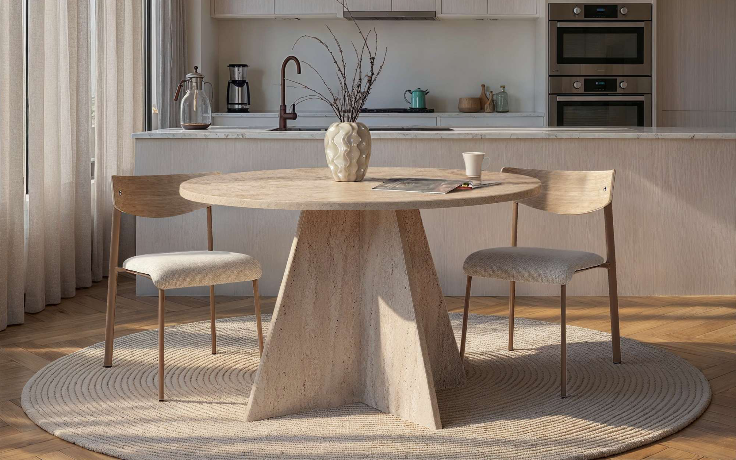 Masa dining Virela, decor travertin  1